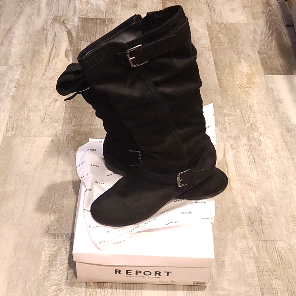 Women’s Report Shanna Black Suede Slouch Riding Boots